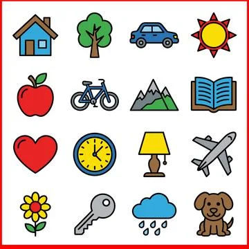 Collection of Simple Flat Icons Representing Everyday Objects and Concepts. Ilustração Stock