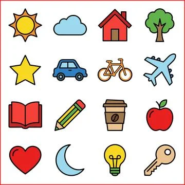 Collection of Simple Flat Icons Representing Various Concepts. Illustration