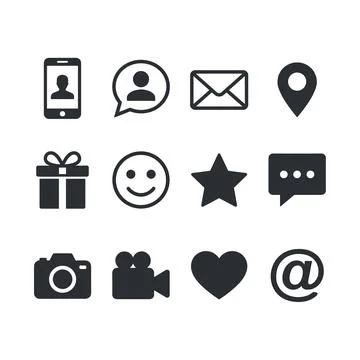 Collection of simple flat vector icons representing communication, social m.. Stock Illustration