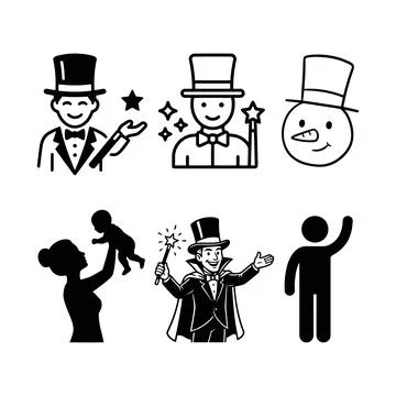 Collection of simple graphic illustrations depicting magical performers hol.. Stock Illustration