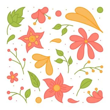 Collection of simple hand-drawn elements for vector illustration. Flowers l.. Stock Illustration