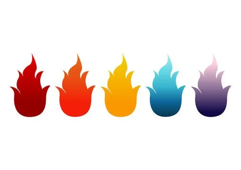 Collection of simple illustrations of five types of fire designs Stock Illustration