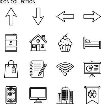 Collection of Simple Line Icons Representing Various Concepts. Ilustração Stock