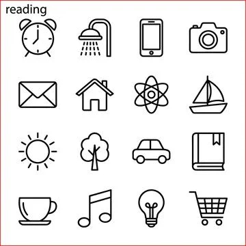 Collection of Simple Line Icons Representing Various Concepts. Ilustración de archivo