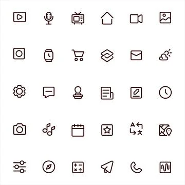 Collection of Simple Line Icons for UI UX Design Projects Stock Illustration