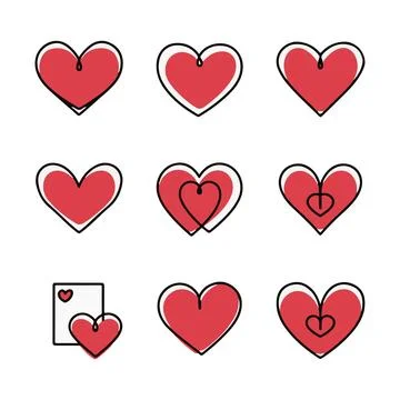 Collection of Simple, Red Hearts with Variations Ilustración de archivo