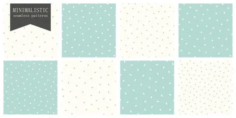 Collection of simple seamless delicate patterns with geometric shapes. Cute Ilustração Stock