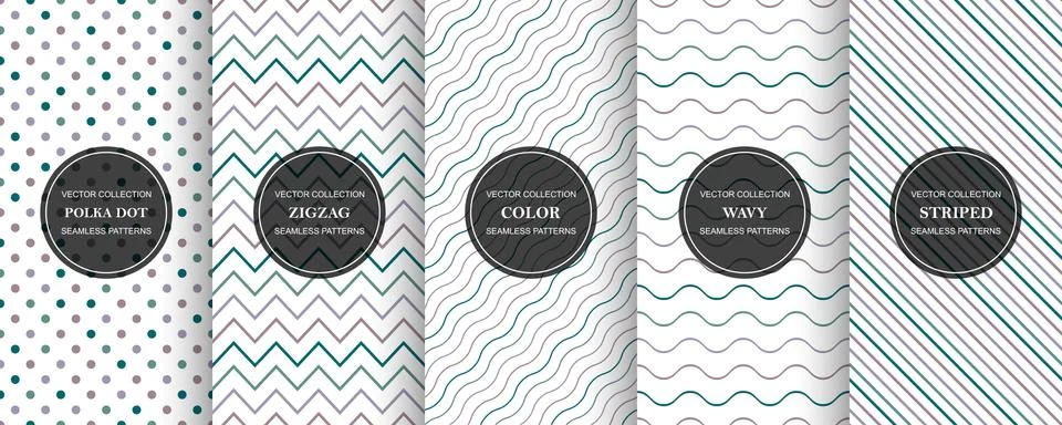 Collection of simple seamless geometric patterns. Colorful repeatable elegant 스톡 일러스트