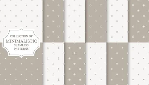 Collection of simple seamless neutral beige geometric patterns. Delicate Stock Illustration