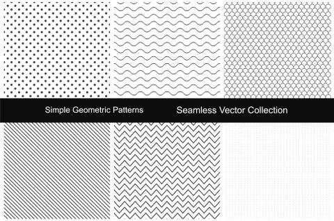 Collection of simple seamless patterns. 库存插图