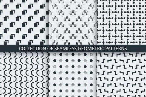 Collection of simple seamless stylish patterns. Minimalistic endless black and Иллюстрация