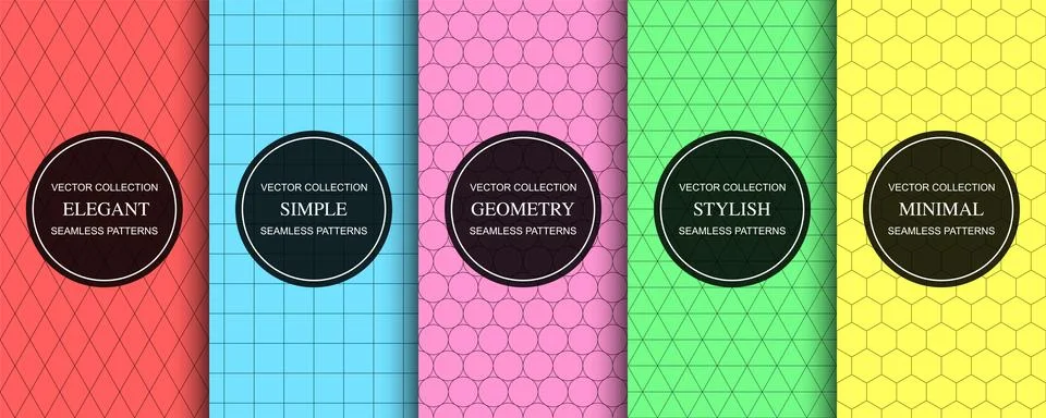 Collection of simple seamless vector geometric patterns. Bright colorful mini Illustrazione stock