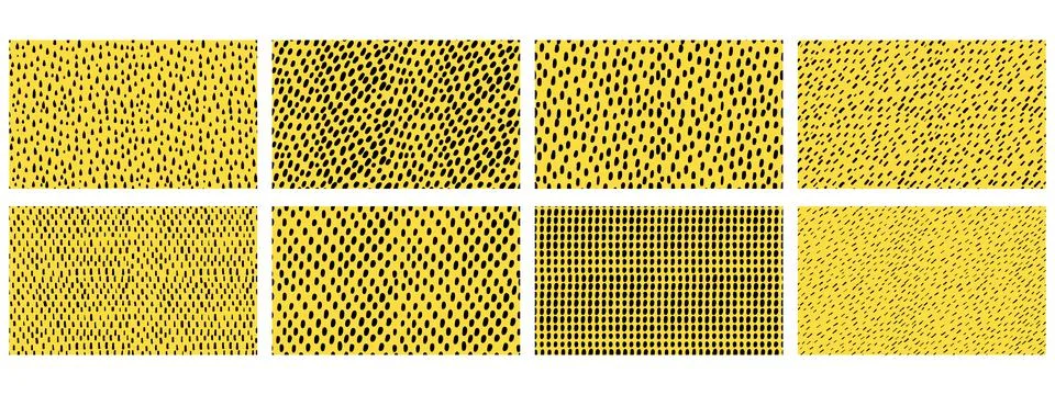 Collection of simple small dash seamless patterns. Vector wallpaper with hand Stock Illustration