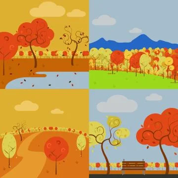 Collection of Simple Vector Art Autumn Scenery Illustration Graphic Design Se 库存插图