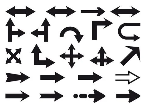 Collection of simple vector black arrows. Stock Illustration