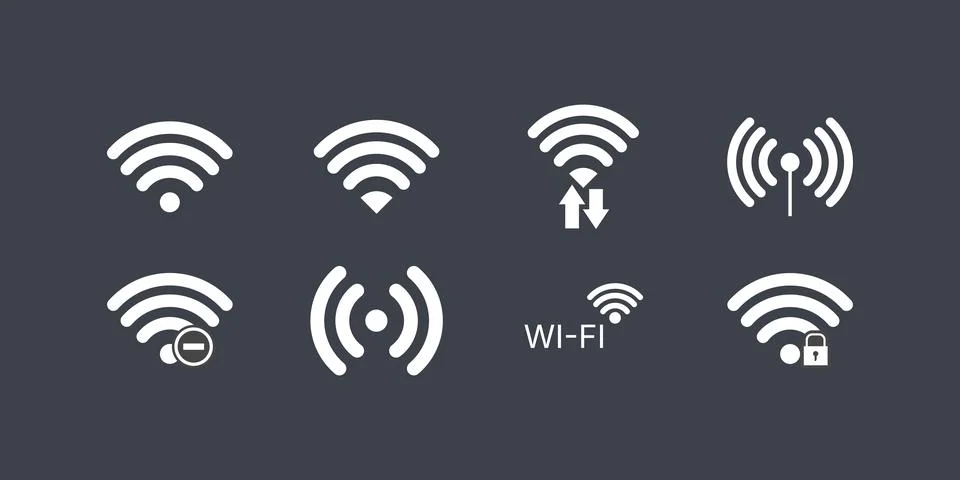 Collection of simple wifi icons in vector format showing signal strength, con Stock Illustration