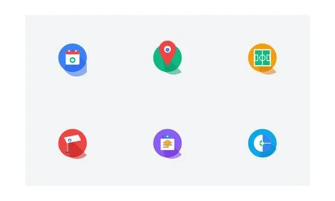 Collection of six colorful flat material design icons with long shadows on .. Ilustração Stock