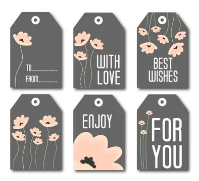 Collection of six cute redy-to-use gift tags. Stock Illustration