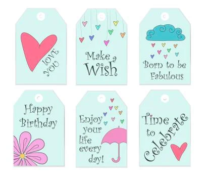 Collection of six cute redy-to-use gift tags. Stock Illustration