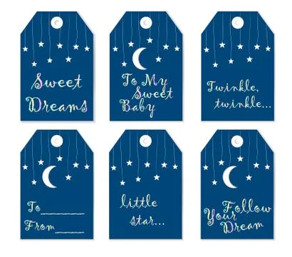 Collection of six cute redy-to-use gift tags. Stock Illustration