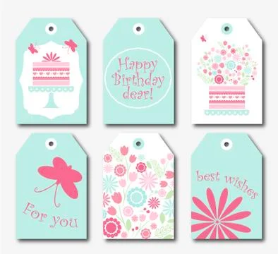 Collection of six cute redy-to-use gift tags Stock Illustration