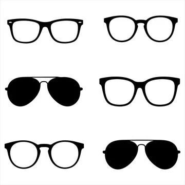 Collection of Six Different Eyeglasses Frames Isolated on White Background Stock Illustration