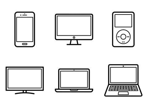 Collection of six modern electronic device icons including a smartphone, de.. Stock Illustration