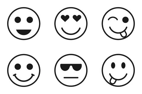 A collection of six simple vector emoji icons in a linear style. Illustrazione stock