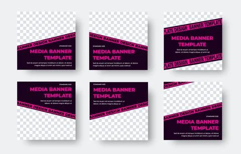 Collection of six square vector banner templates in black and pink Stock Illustration