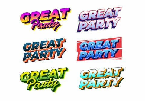 A collection of six vibrant and colorful logos featuring the text Great Par.. Stock Illustration