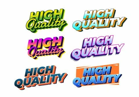 Collection of six vibrant and stylized High Quality text logos in various c.. Stock Illustration