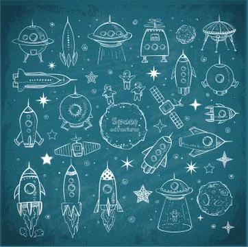 Collection of sketchy space objects Illustrazione stock