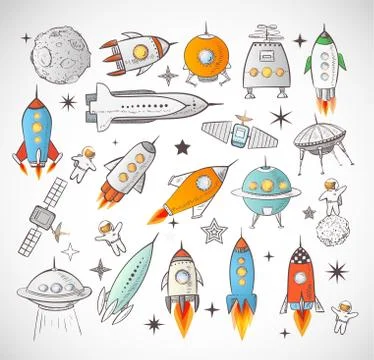 Collection of sketchy space objects Ilustración de archivo