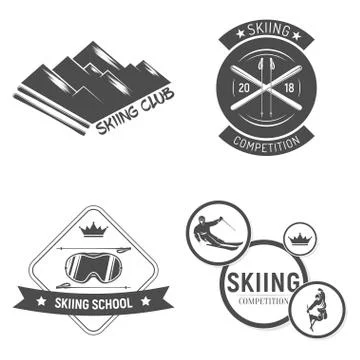Collection of Ski club logos. emblems and symbols in retro style Stock Illustration