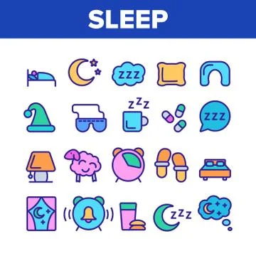 Collection Sleep Time Elements Vector Icons Set Stock Illustration