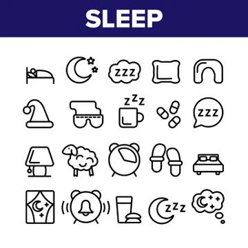 Collection Sleep Time Elements Vector Icons Set Stock Illustration