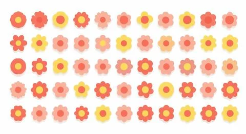 Collection of Small Flat Flowers in Pink, Yellow, and Orange Hues Иллюстрация