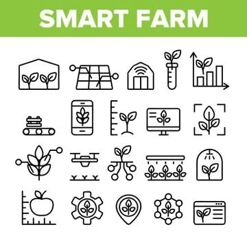 Collection Smart Farm Elements Icons Set Vector Stock Illustration