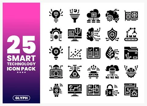 Collection of smart technology glyph icons for digital presentations and we.. Stock Illustration