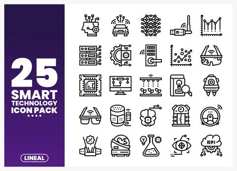 A collection of smart technology icons arranged in a grid on a white backgr.. Stock Illustration