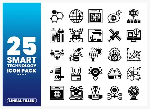 Collection of smart technology icons for digital use Stock Illustration