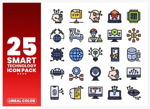 Collection of smart technology icons displayed on a white background Stock Illustration