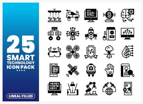 A collection of smart technology icons displayed on a blue gradient backgroun Illustrazione stock