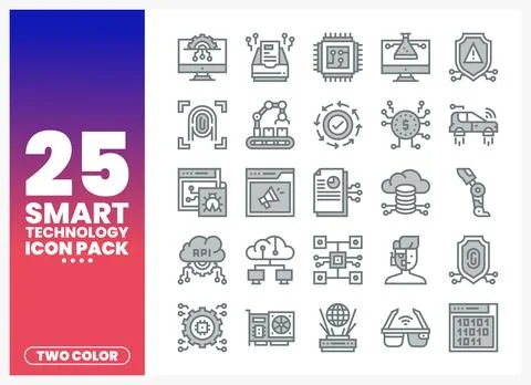 Collection of smart technology icons on a gradient background. Stock Illustration