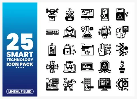 Collection of smart technology icons. presented in a lineal filled design. .. Stockillustratie