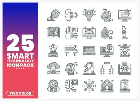 Collection of smart technology icons in two colors. on a white background. Stock Illustration