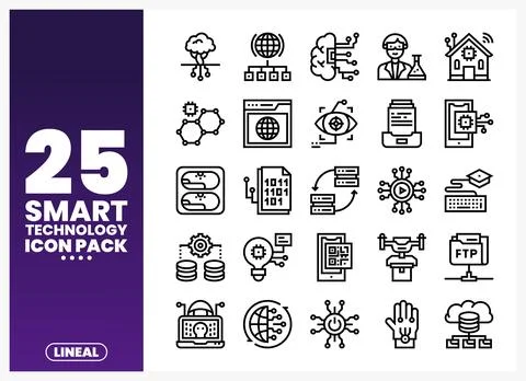 A collection of smart technology linear icons for digital projects. Stock Illustration