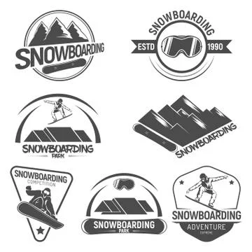 Collection of Snowboarding logos. emblems and symbols in retro style Stock Illustration