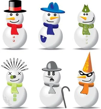 Collection of snowmen in different outfits Stock Illustration