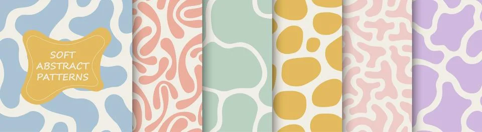 Collection of soft colors seamless patterns with abstract shapes. Creative Illustrazione stock